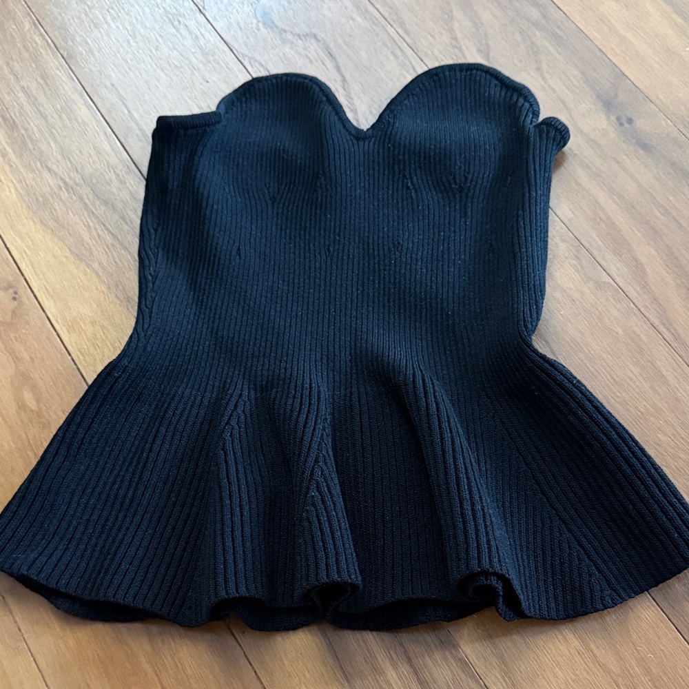 ZARA Black Ribbed Knit Strapless Peplum Top - Size S!